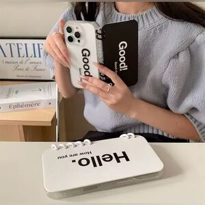 White and Black IPhone 16 pro max Case with Text Design